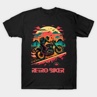 Ride into the Retro Future: Vintage Synthwave Motorcycle Gear T-Shirt